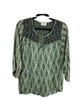✨3/$20✨Noa Noa Boho Peasant Blouse Green Patterned 3/4 Sleeve Size 36 Small